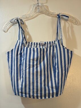 Old Navy Blue White Stripe Tie Strap Crop Top Womens Sz Small